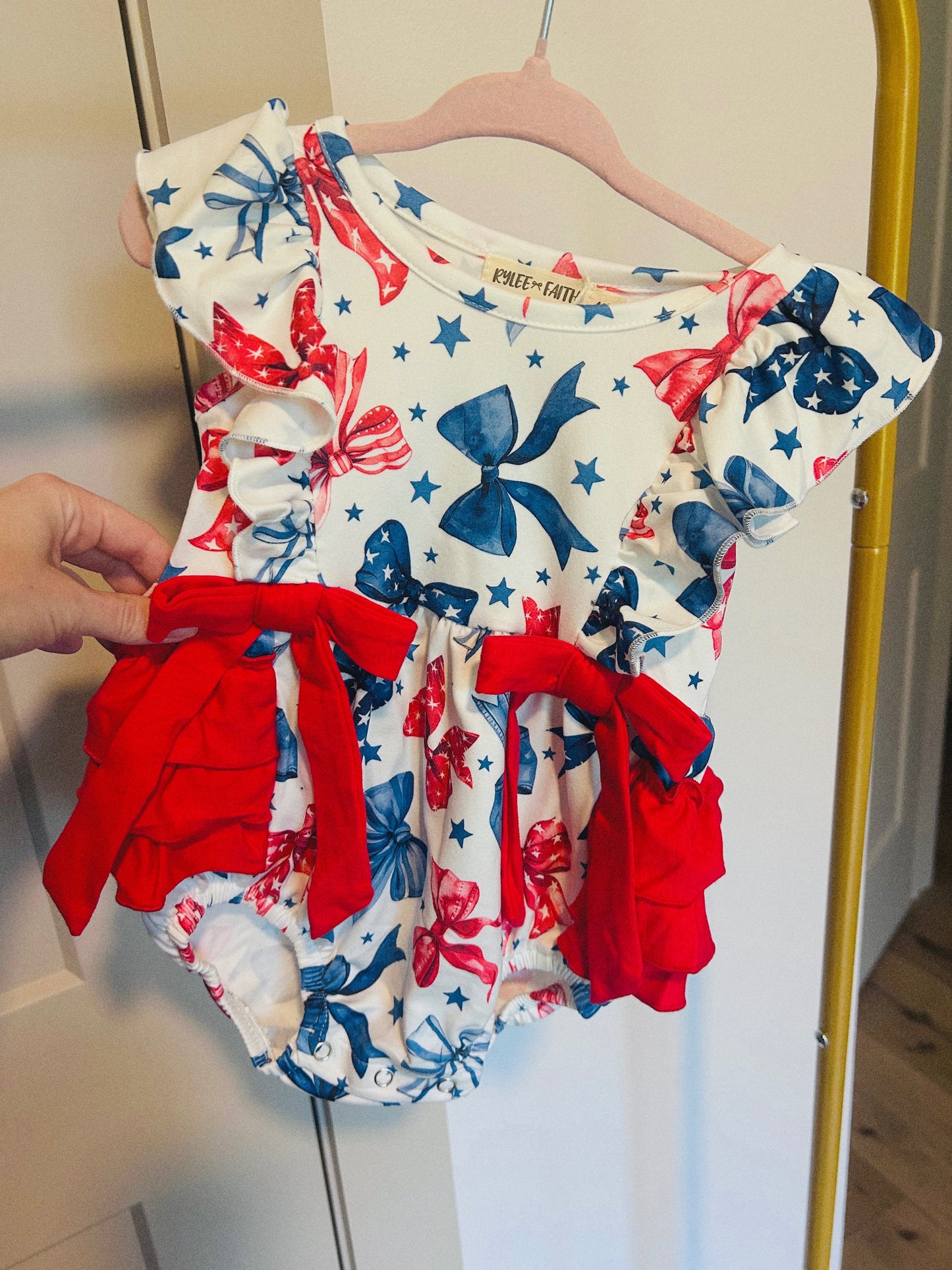 4th of July Bow Print Romper