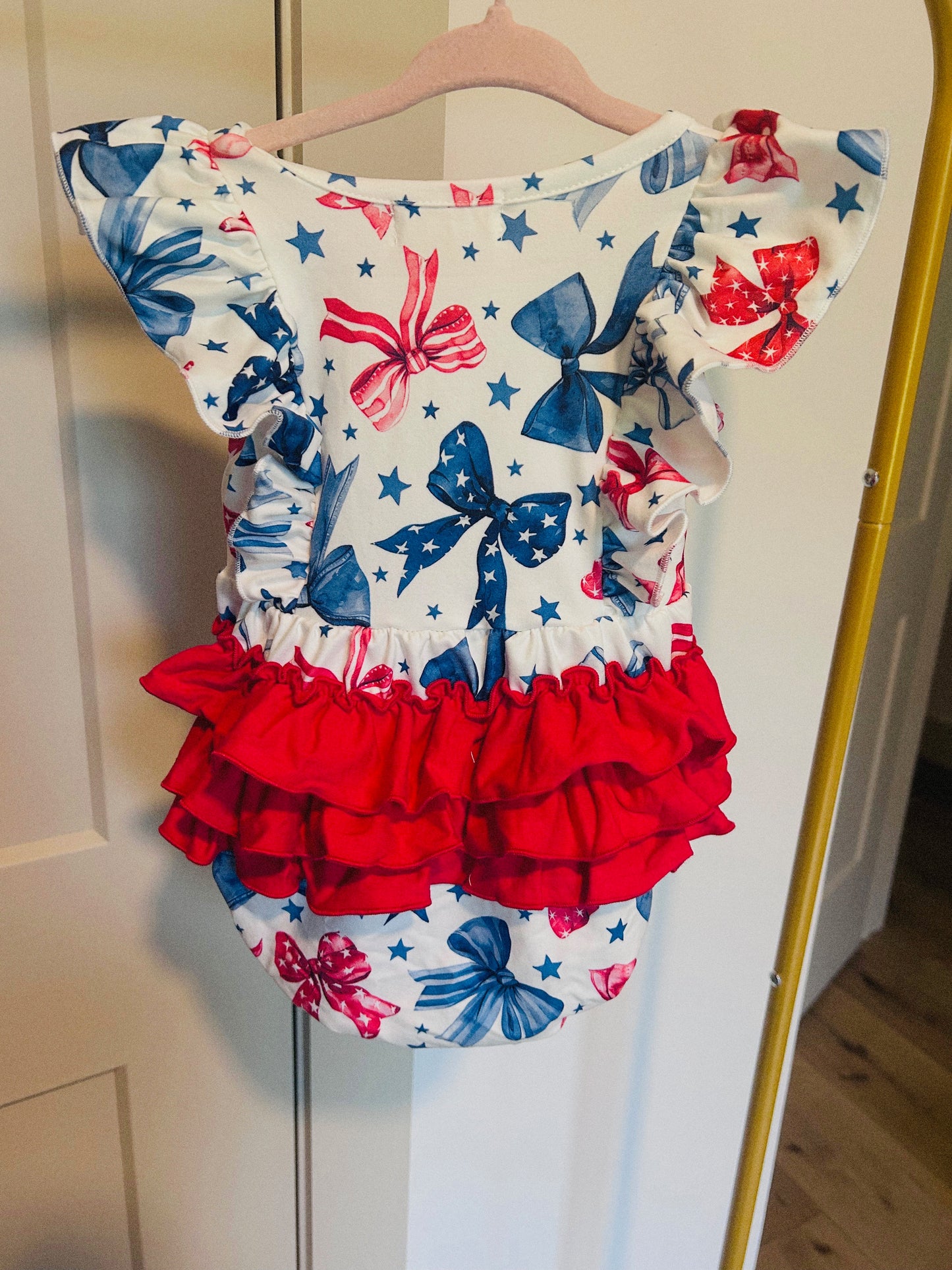 4th of July Bow Print Romper