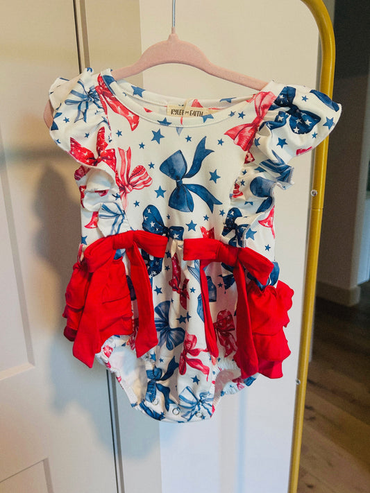 4th of July Bow Print Romper